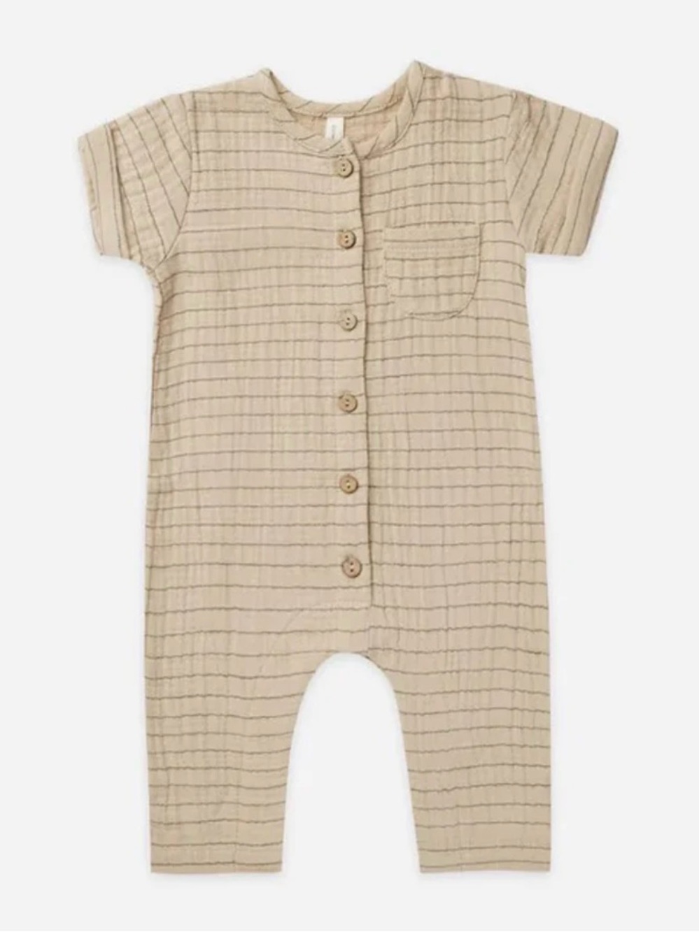 Quincy Mae Beige Striped Cotton Kids One-Piece Romper